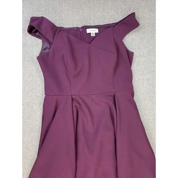 Calvin Klein Dress Formal High Low Off the Shoulder Plum Purple Size 8 - Picture 6 of 11